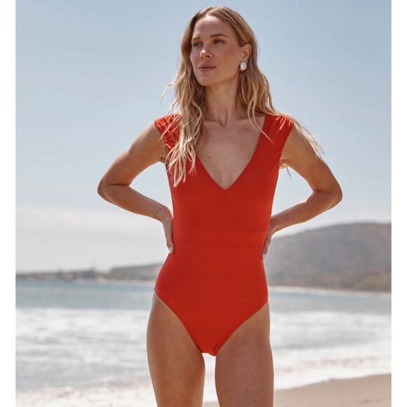 summersalt Other - EUC Summersalt Ruched Backflip Lava Red One Piece Swimsuit Size 12